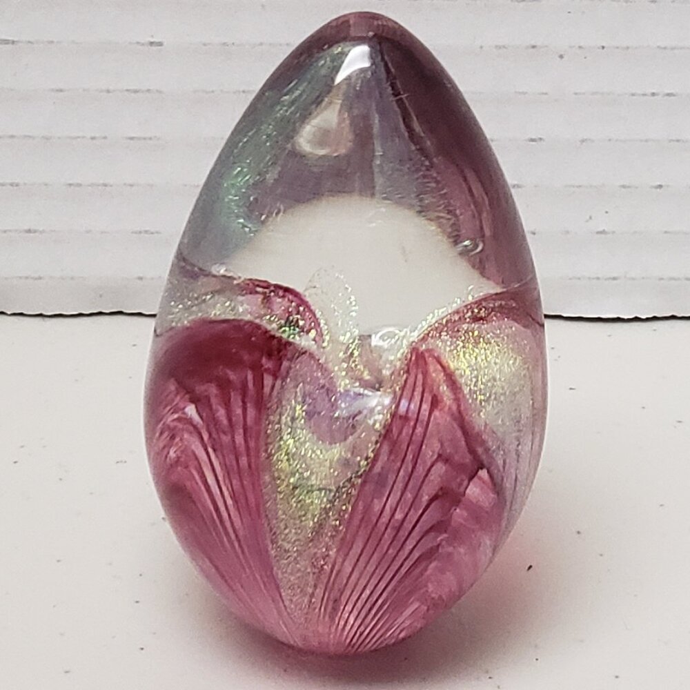 Glass Eye Studio Paperweight 'Cranberry Passion Flower'